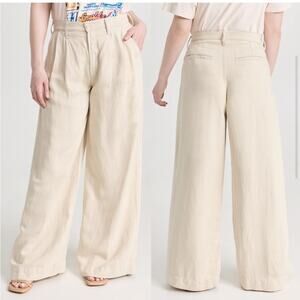 Mother high waisted pouty prep heel pants ultra wide leg linen lyocell cream 28